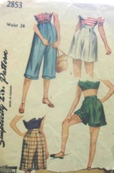 2853  Simplicity 1948  WAIST 24'' SHORTS, PEDAL PUSHERS, CUFFS PATTERN